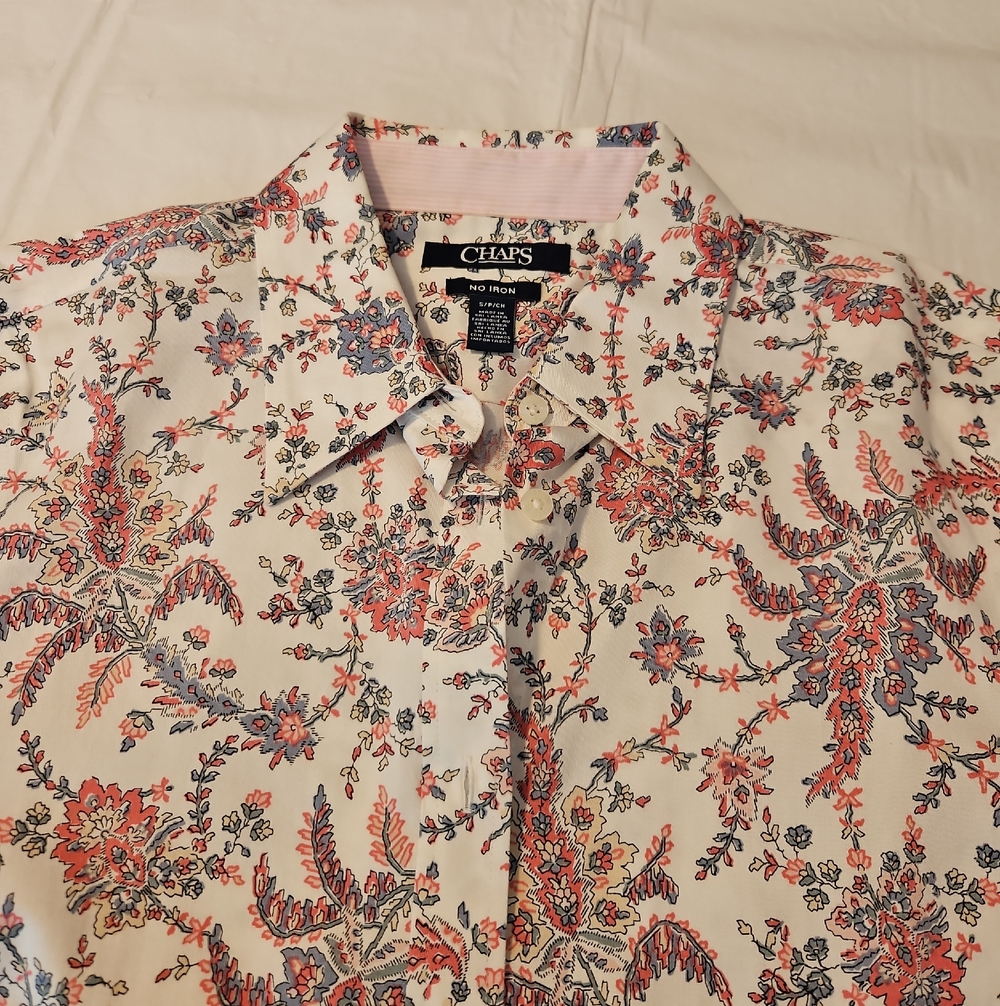 Chaps Women's Coral and Navy Floral Button-Down Shirt